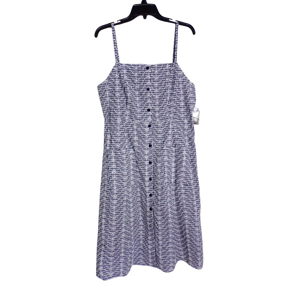 New $120 Marilyn Monroe 14 Sun Dress Seersucker Eyelet Smocked Navy White